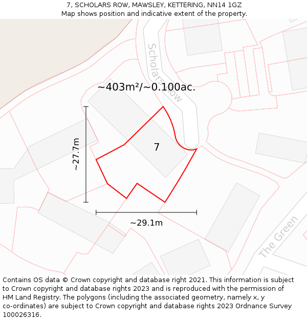 7, SCHOLARS ROW, MAWSLEY, KETTERING, NN14 1GZ: Plot and title map