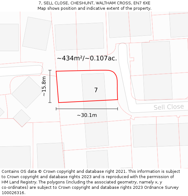 7, SELL CLOSE, CHESHUNT, WALTHAM CROSS, EN7 6XE: Plot and title map