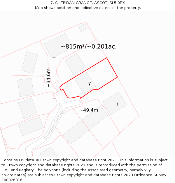 7, SHERIDAN GRANGE, ASCOT, SL5 0BX: Plot and title map