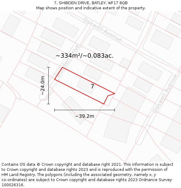 7, SHIBDEN DRIVE, BATLEY, WF17 8QB: Plot and title map