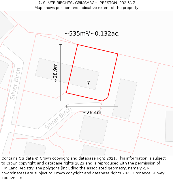 7, SILVER BIRCHES, GRIMSARGH, PRESTON, PR2 5NZ: Plot and title map