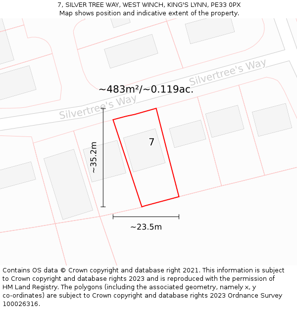 7, SILVER TREE WAY, WEST WINCH, KING'S LYNN, PE33 0PX: Plot and title map