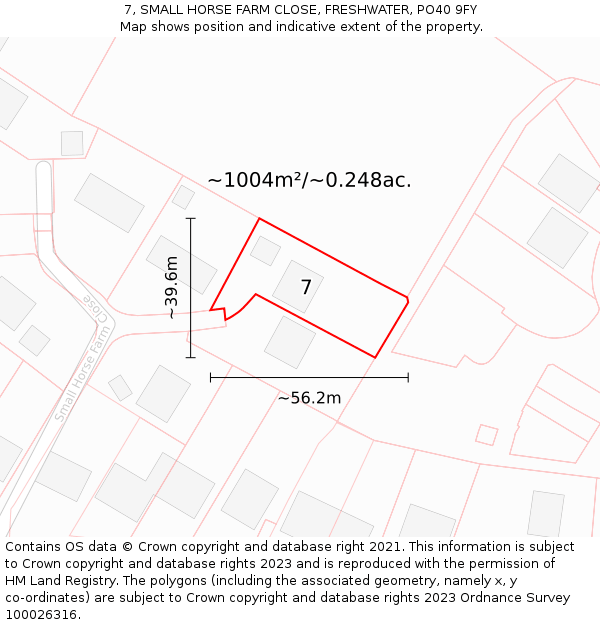 7, SMALL HORSE FARM CLOSE, FRESHWATER, PO40 9FY: Plot and title map