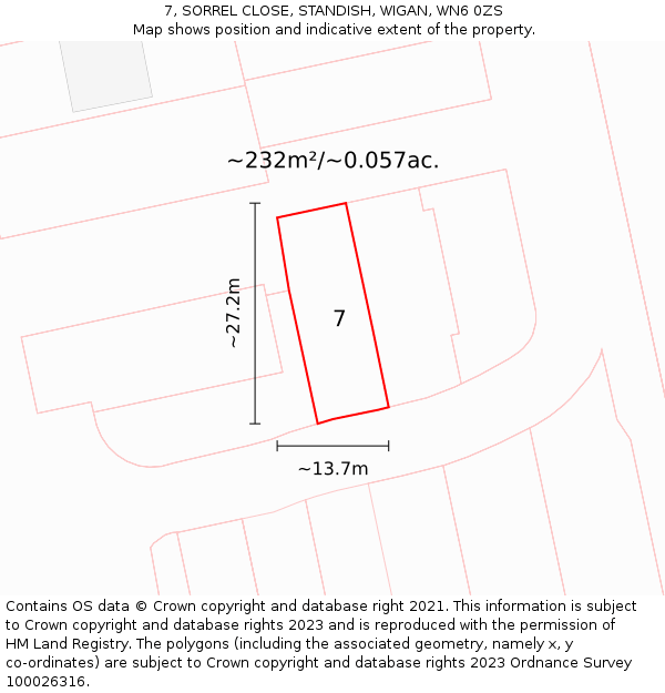 7, SORREL CLOSE, STANDISH, WIGAN, WN6 0ZS: Plot and title map