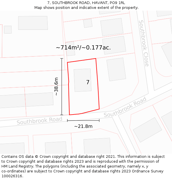 7, SOUTHBROOK ROAD, HAVANT, PO9 1RL: Plot and title map