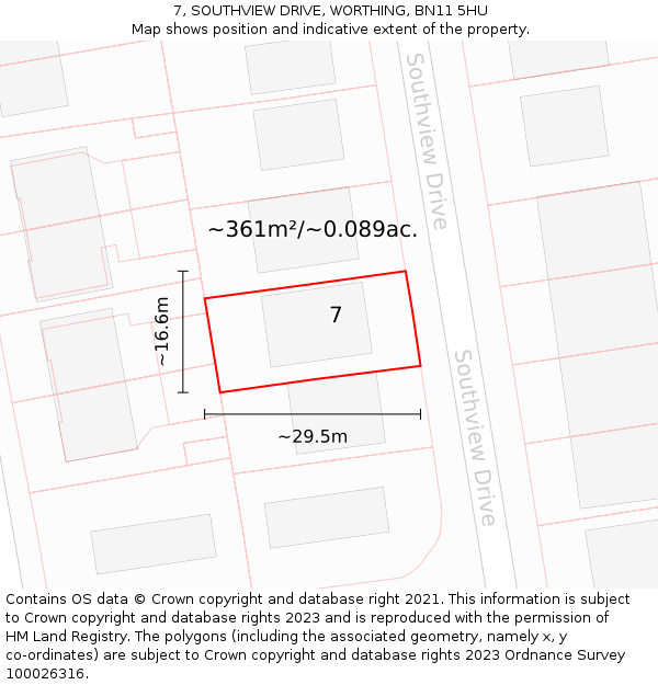 7, SOUTHVIEW DRIVE, WORTHING, BN11 5HU: Plot and title map