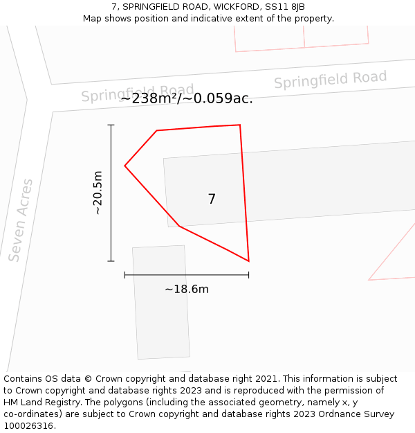 7, SPRINGFIELD ROAD, WICKFORD, SS11 8JB: Plot and title map