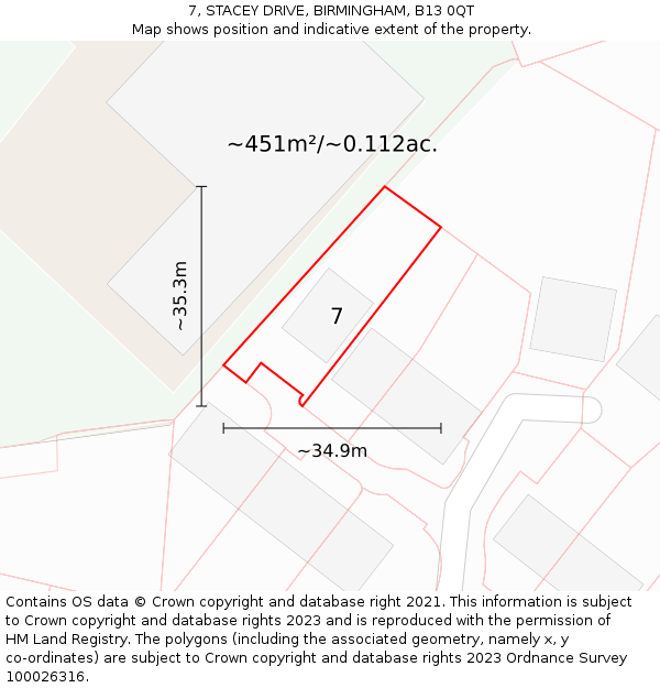 7, STACEY DRIVE, BIRMINGHAM, B13 0QT: Plot and title map