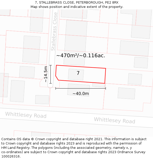 7, STALLEBRASS CLOSE, PETERBOROUGH, PE2 8RX: Plot and title map