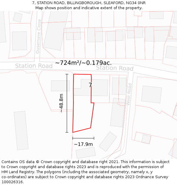 7, STATION ROAD, BILLINGBOROUGH, SLEAFORD, NG34 0NR: Plot and title map