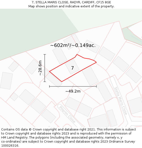 7, STELLA MARIS CLOSE, RADYR, CARDIFF, CF15 8GE: Plot and title map