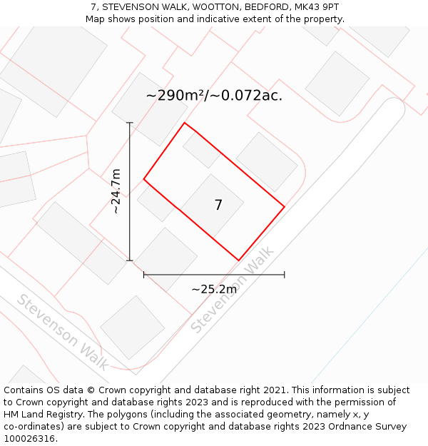 7, STEVENSON WALK, WOOTTON, BEDFORD, MK43 9PT: Plot and title map