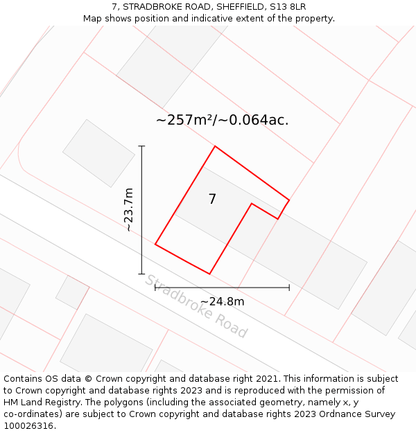 7, STRADBROKE ROAD, SHEFFIELD, S13 8LR: Plot and title map