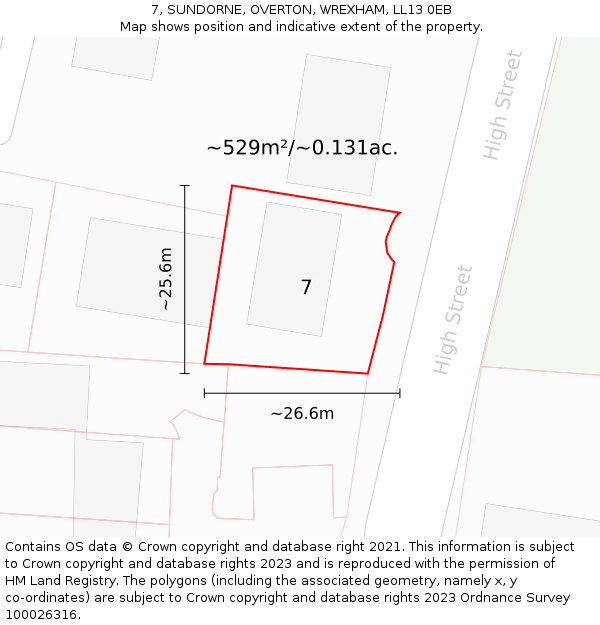 7, SUNDORNE, OVERTON, WREXHAM, LL13 0EB: Plot and title map