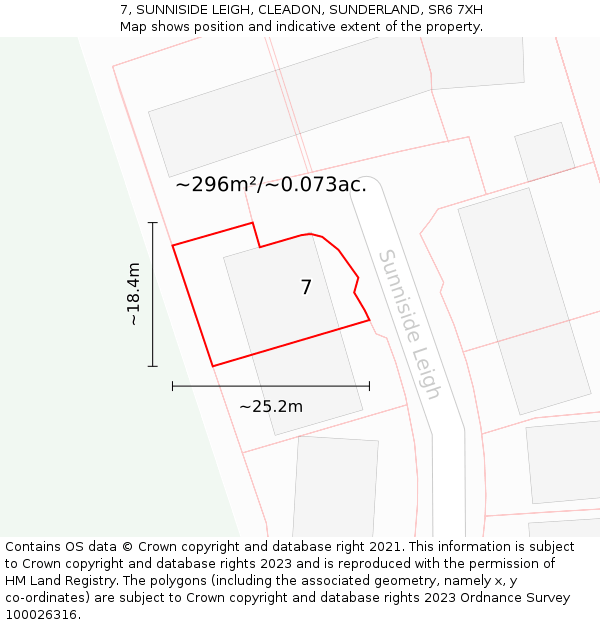 7, SUNNISIDE LEIGH, CLEADON, SUNDERLAND, SR6 7XH: Plot and title map