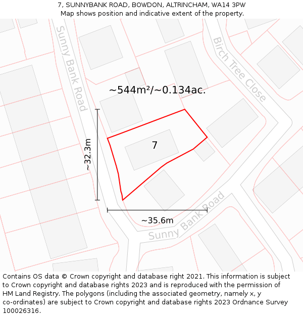 7, SUNNYBANK ROAD, BOWDON, ALTRINCHAM, WA14 3PW: Plot and title map