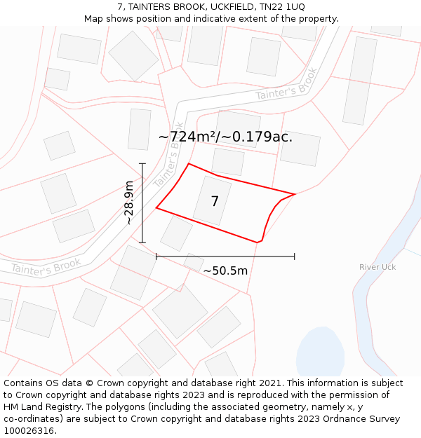 7, TAINTERS BROOK, UCKFIELD, TN22 1UQ: Plot and title map