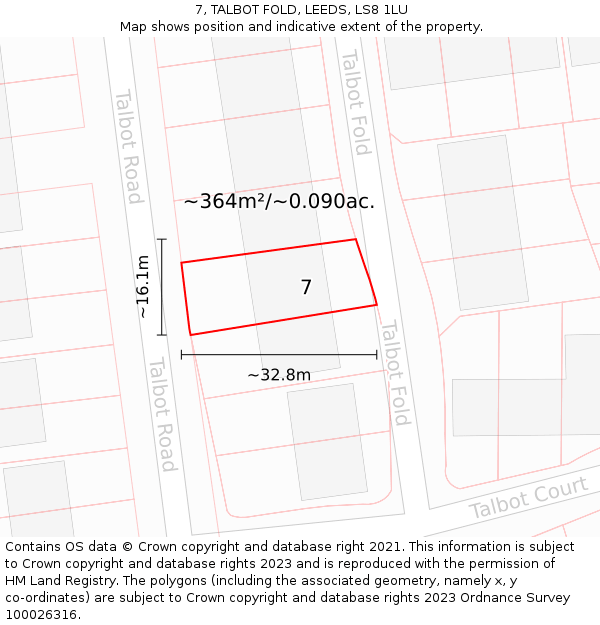 7, TALBOT FOLD, LEEDS, LS8 1LU: Plot and title map