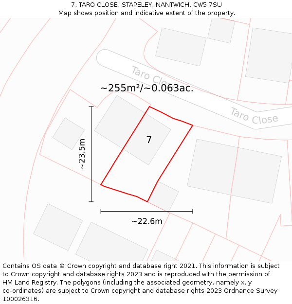 7, TARO CLOSE, STAPELEY, NANTWICH, CW5 7SU: Plot and title map