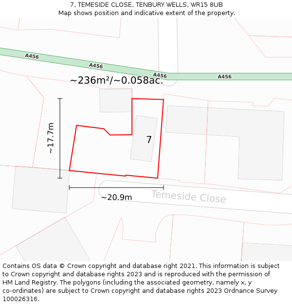 7, TEMESIDE CLOSE, TENBURY WELLS, WR15 8UB: Plot and title map