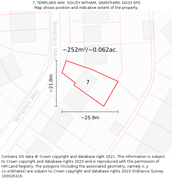 7, TEMPLARS WAY, SOUTH WITHAM, GRANTHAM, NG33 5PS: Plot and title map