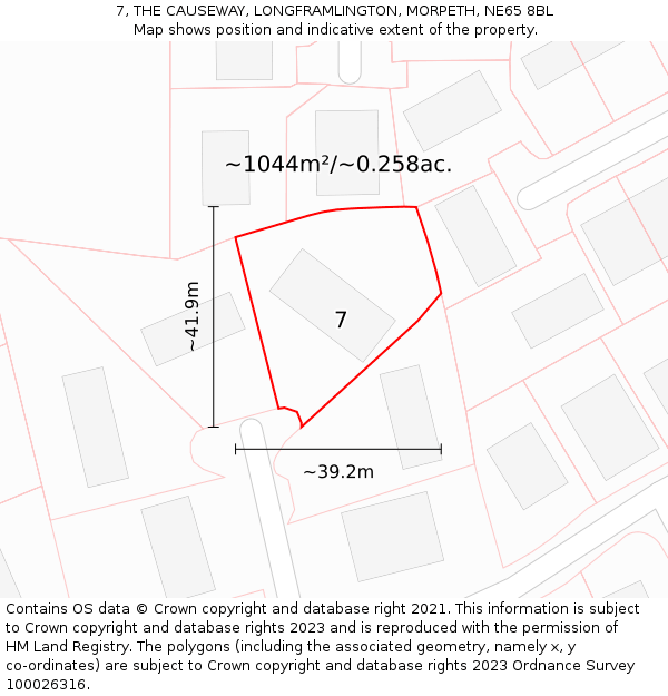 7, THE CAUSEWAY, LONGFRAMLINGTON, MORPETH, NE65 8BL: Plot and title map