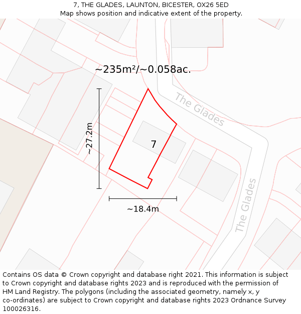 7, THE GLADES, LAUNTON, BICESTER, OX26 5ED: Plot and title map