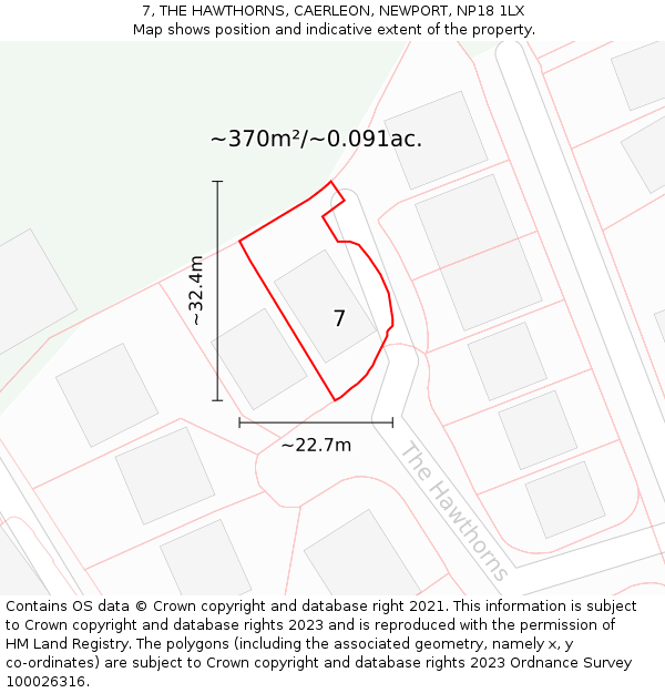 7, THE HAWTHORNS, CAERLEON, NEWPORT, NP18 1LX: Plot and title map