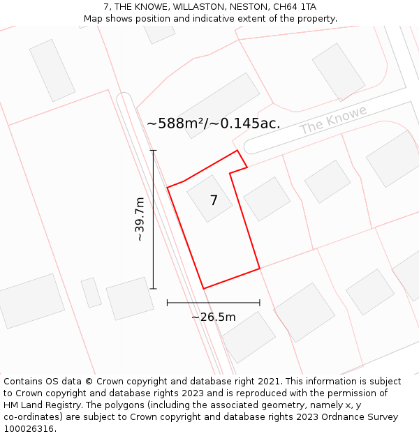 7, THE KNOWE, WILLASTON, NESTON, CH64 1TA: Plot and title map