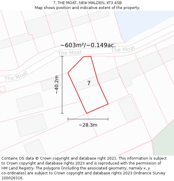 7, THE MOAT, NEW MALDEN, KT3 4SB: Plot and title map