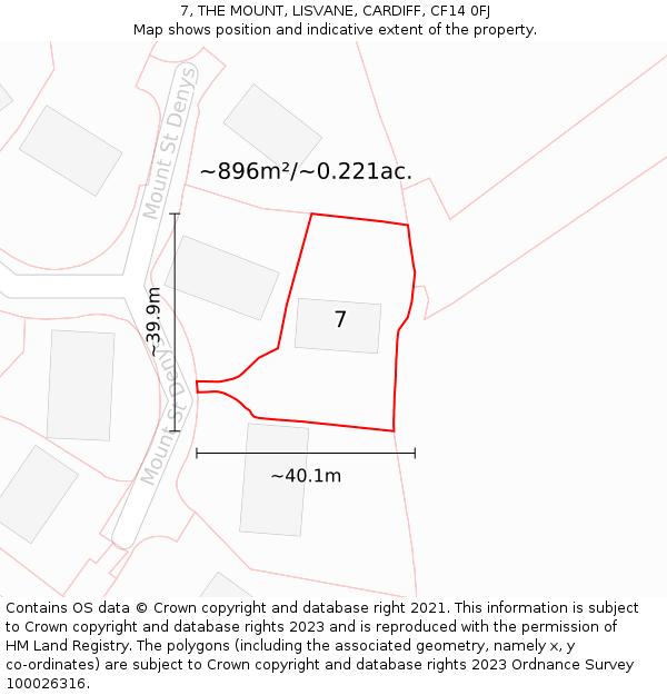 7, THE MOUNT, LISVANE, CARDIFF, CF14 0FJ: Plot and title map