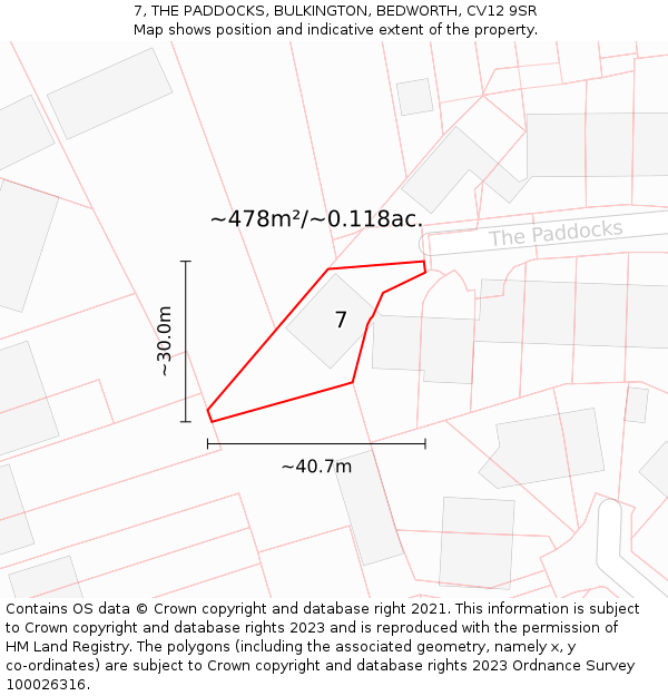 7, THE PADDOCKS, BULKINGTON, BEDWORTH, CV12 9SR: Plot and title map