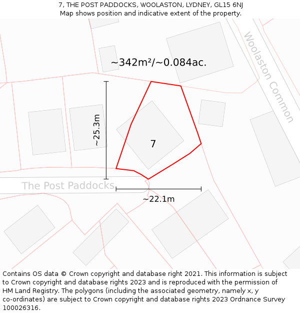 7, THE POST PADDOCKS, WOOLASTON, LYDNEY, GL15 6NJ: Plot and title map