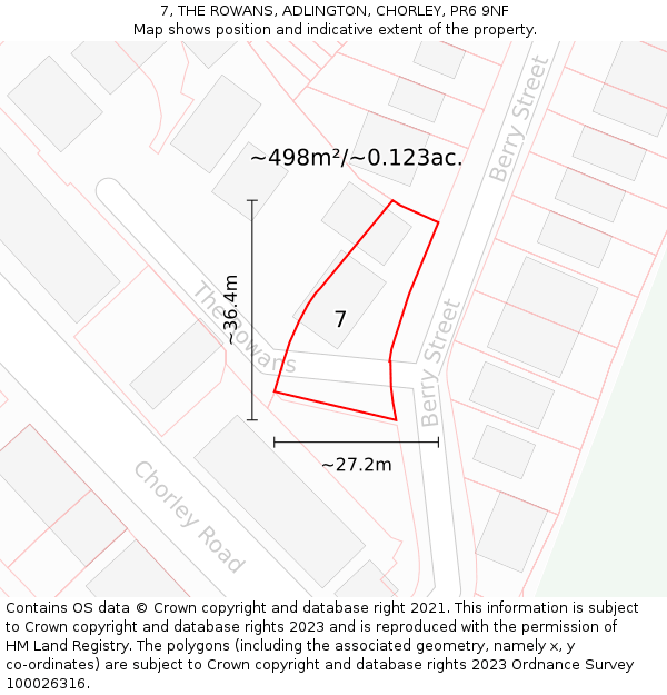 7, THE ROWANS, ADLINGTON, CHORLEY, PR6 9NF: Plot and title map