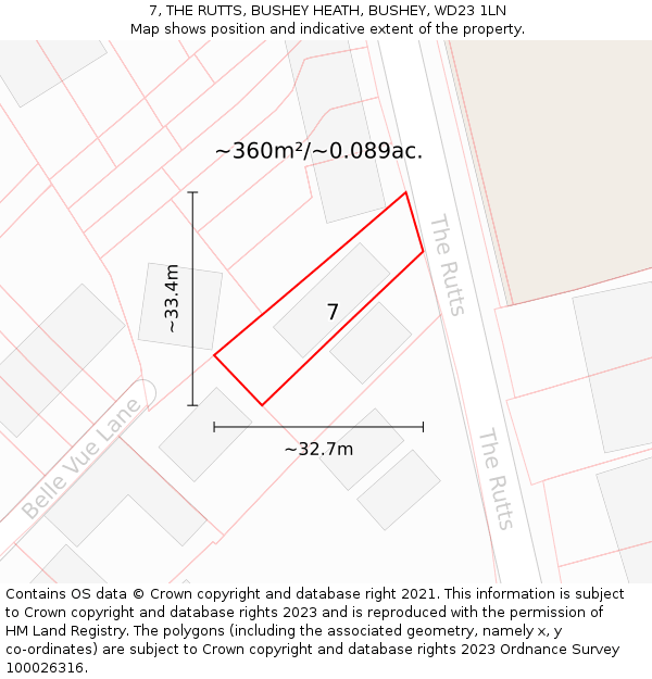 7, THE RUTTS, BUSHEY HEATH, BUSHEY, WD23 1LN: Plot and title map