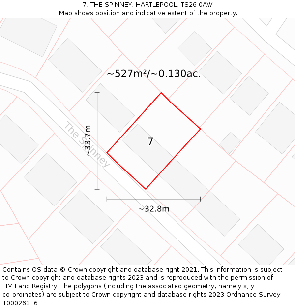 7, THE SPINNEY, HARTLEPOOL, TS26 0AW: Plot and title map