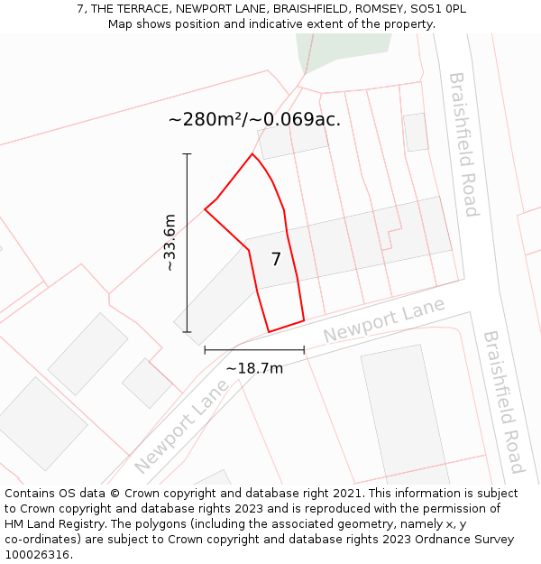 7, THE TERRACE, NEWPORT LANE, BRAISHFIELD, ROMSEY, SO51 0PL: Plot and title map