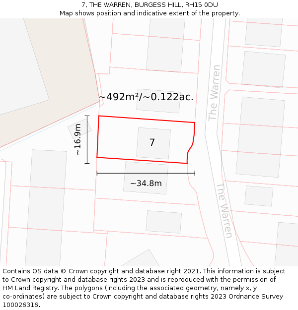 7, THE WARREN, BURGESS HILL, RH15 0DU: Plot and title map