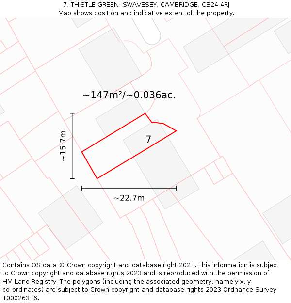 7, THISTLE GREEN, SWAVESEY, CAMBRIDGE, CB24 4RJ: Plot and title map