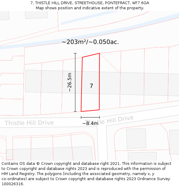 7, THISTLE HILL DRIVE, STREETHOUSE, PONTEFRACT, WF7 6GA: Plot and title map