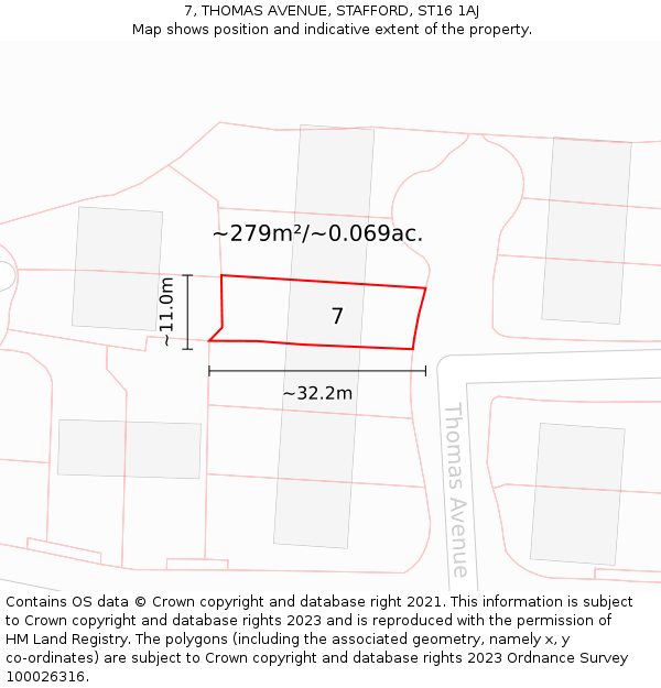 7, THOMAS AVENUE, STAFFORD, ST16 1AJ: Plot and title map