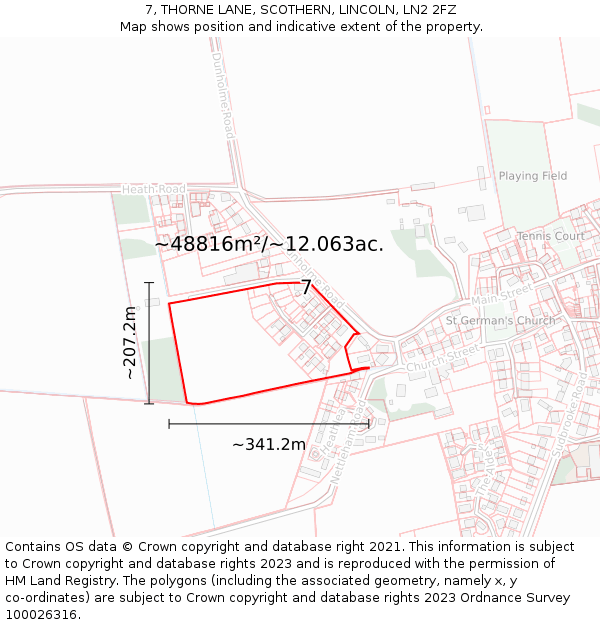 7, THORNE LANE, SCOTHERN, LINCOLN, LN2 2FZ: Plot and title map