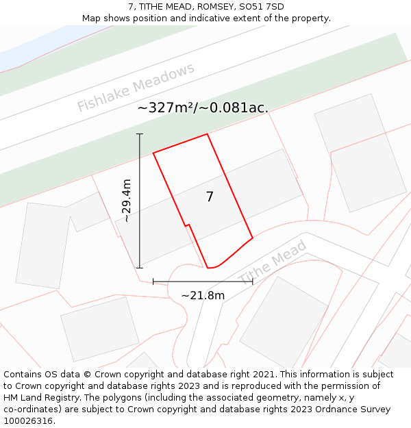 7, TITHE MEAD, ROMSEY, SO51 7SD: Plot and title map