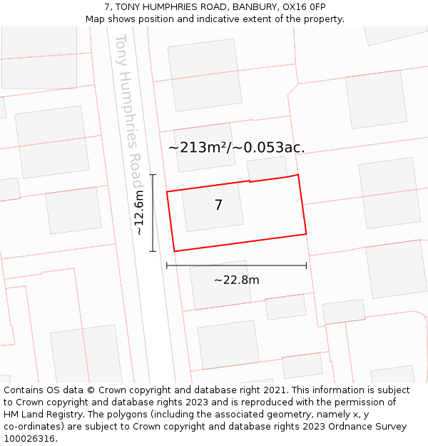 7, TONY HUMPHRIES ROAD, BANBURY, OX16 0FP: Plot and title map