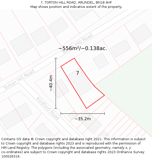 7, TORTON HILL ROAD, ARUNDEL, BN18 9HF: Plot and title map