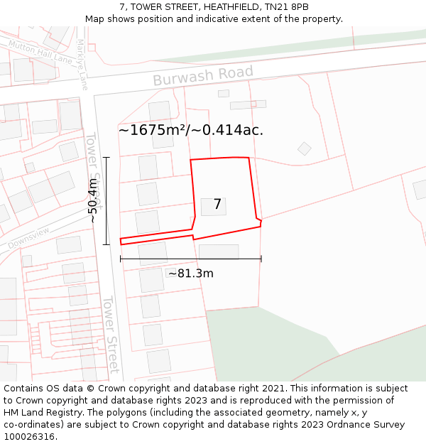 7, TOWER STREET, HEATHFIELD, TN21 8PB: Plot and title map