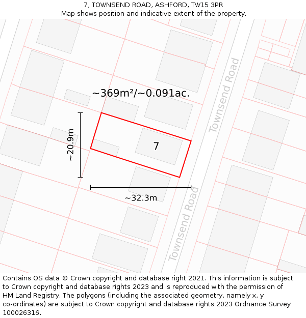 7, TOWNSEND ROAD, ASHFORD, TW15 3PR: Plot and title map