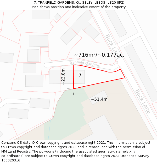 7, TRANFIELD GARDENS, GUISELEY, LEEDS, LS20 8PZ: Plot and title map