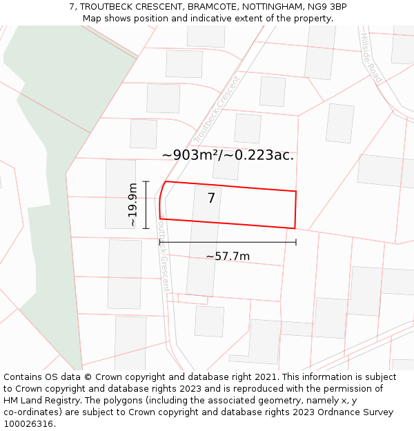 7, TROUTBECK CRESCENT, BRAMCOTE, NOTTINGHAM, NG9 3BP: Plot and title map