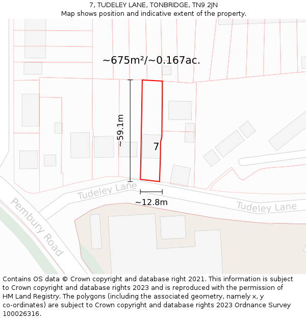 7, TUDELEY LANE, TONBRIDGE, TN9 2JN: Plot and title map